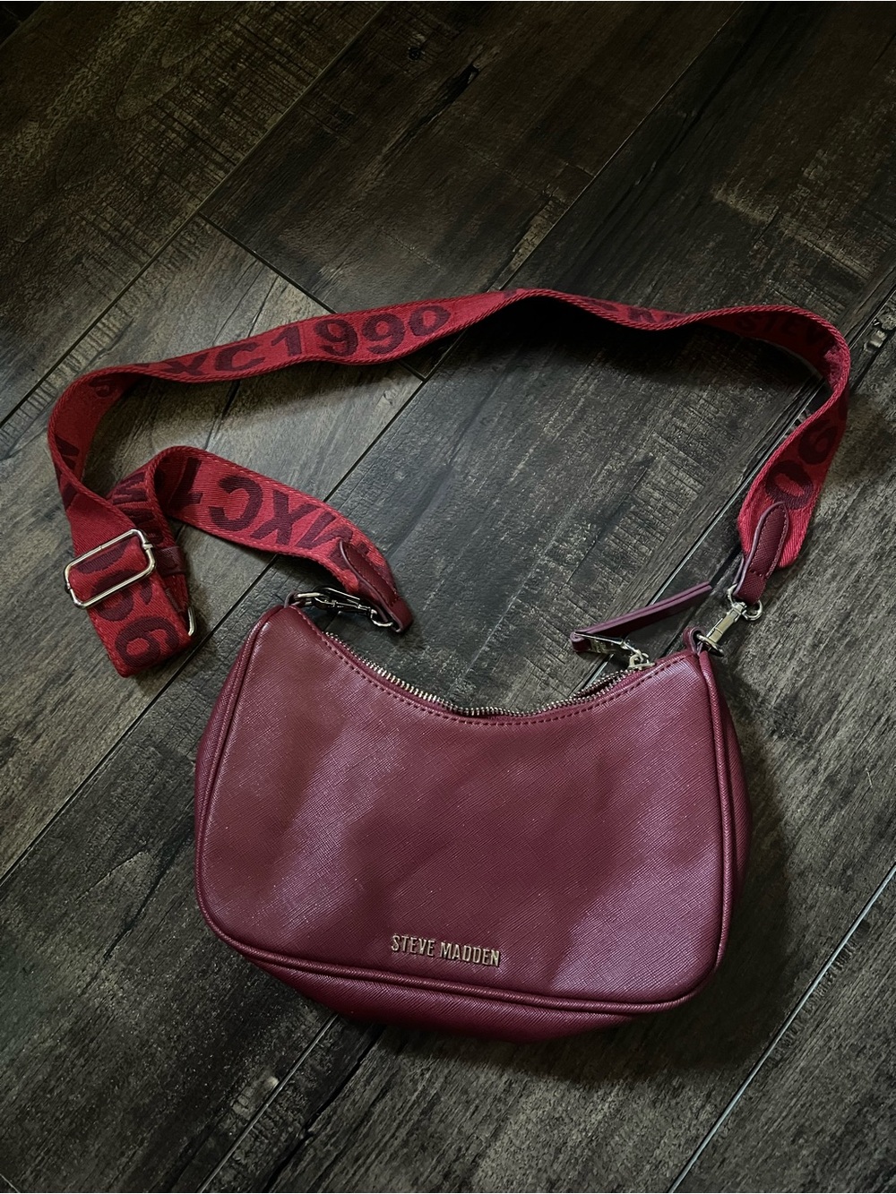 Steve Madden Wine Red Crossbody with Logo Strap